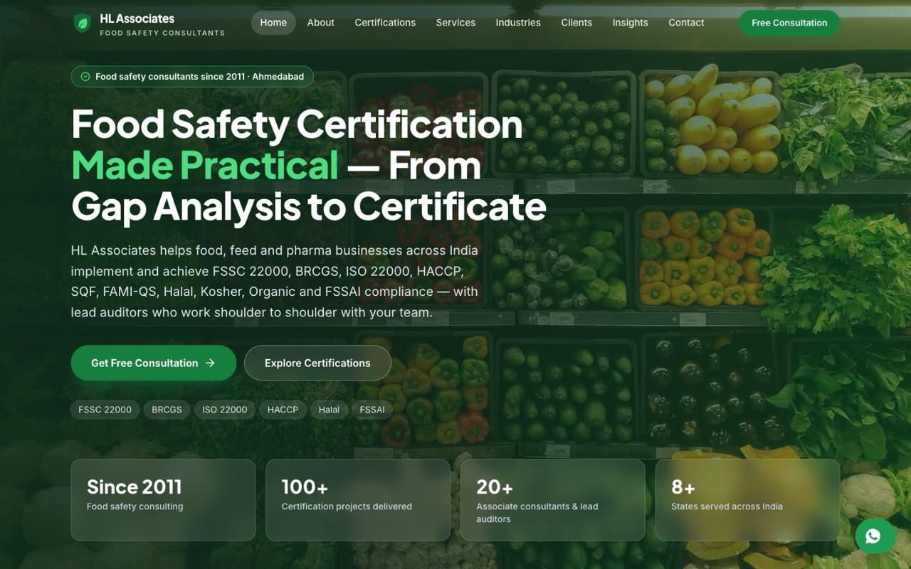 HL Associates Food website homepage